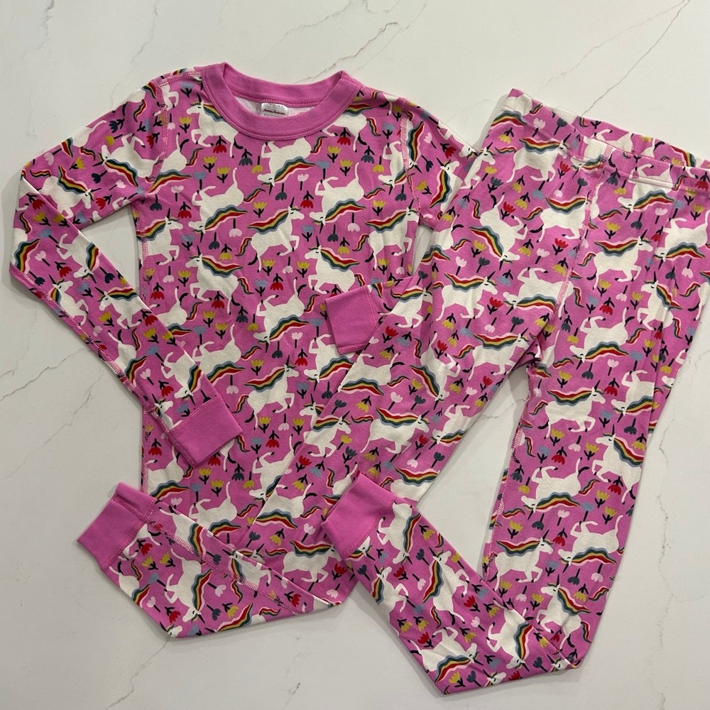 Hanna Andersson Pink Unicorn Print Pajama Set Kids Size 12